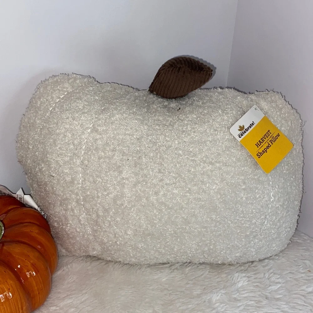 NWT Lot of Two Harvest Shaped Pillows in Festive Colors one Mushroom one Pumpkin